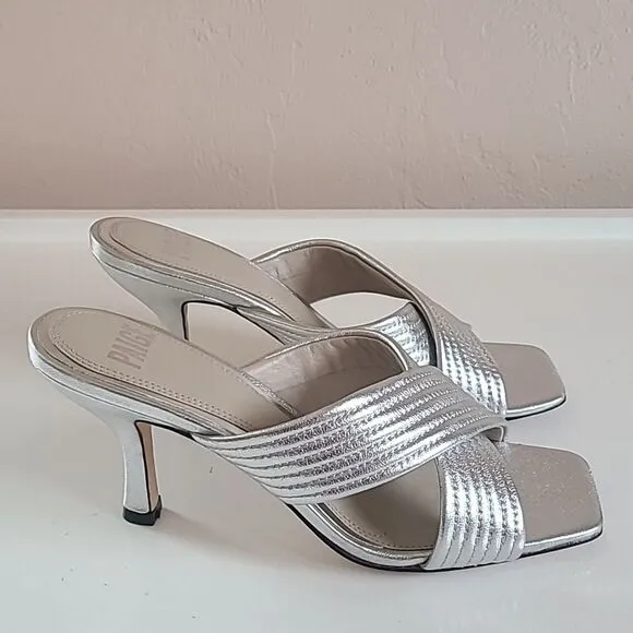 Paige Leigh Low Heel Leather Sandals Silver Size 8