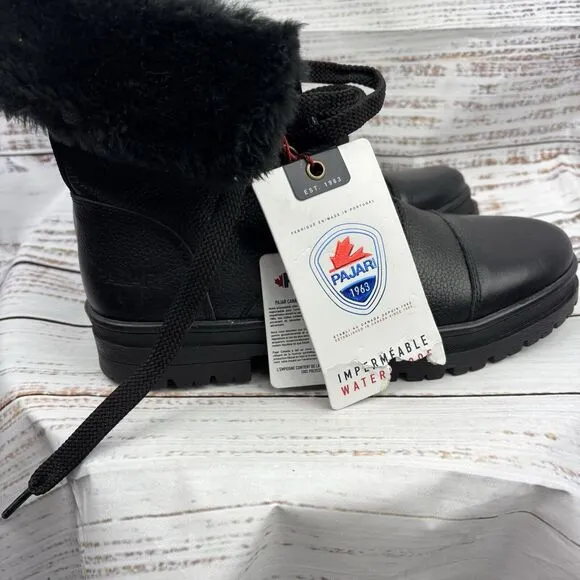 Pajar Alora Boots Waterproof Leather Mid Calf Lace Up Black Size 9-9.5US 40EU