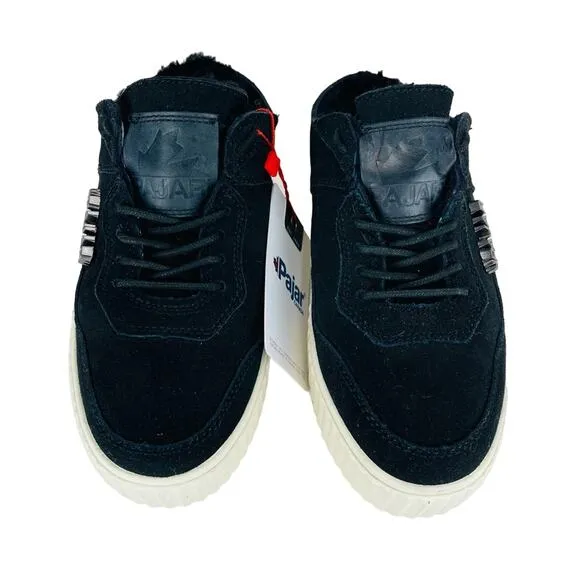 PAJAR CANADA CARMELA BLACK LEATHER GENUINE SHEARLING LINED SNEAKERS / MULES🆕