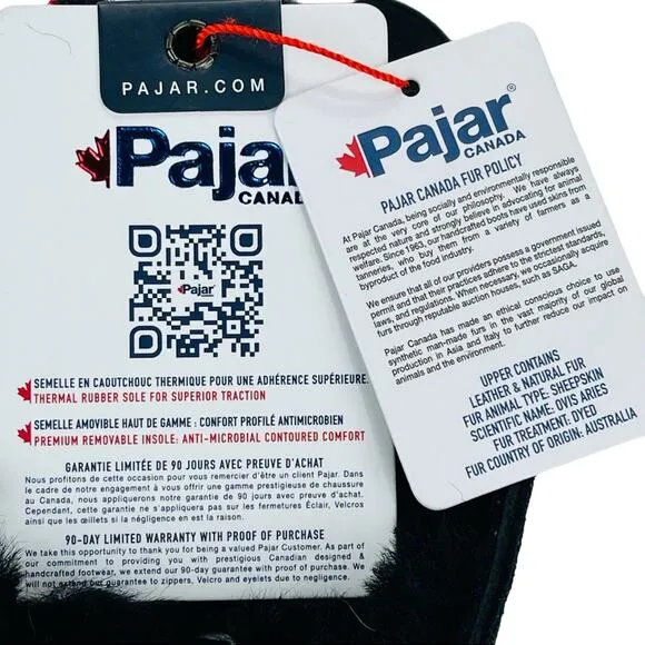 PAJAR CANADA CARMELA BLACK LEATHER GENUINE SHEARLING LINED SNEAKERS / MULES🆕