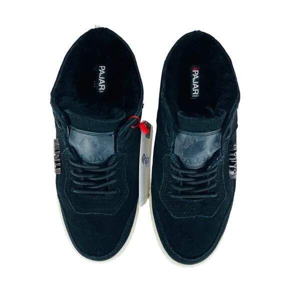 PAJAR CANADA CARMELA BLACK LEATHER GENUINE SHEARLING LINED SNEAKERS / MULES🆕