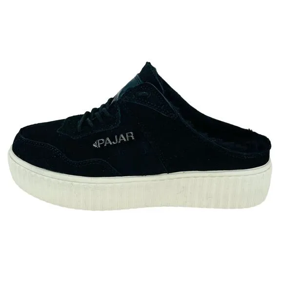 PAJAR CANADA CARMELA BLACK LEATHER GENUINE SHEARLING LINED SNEAKERS / MULES🆕