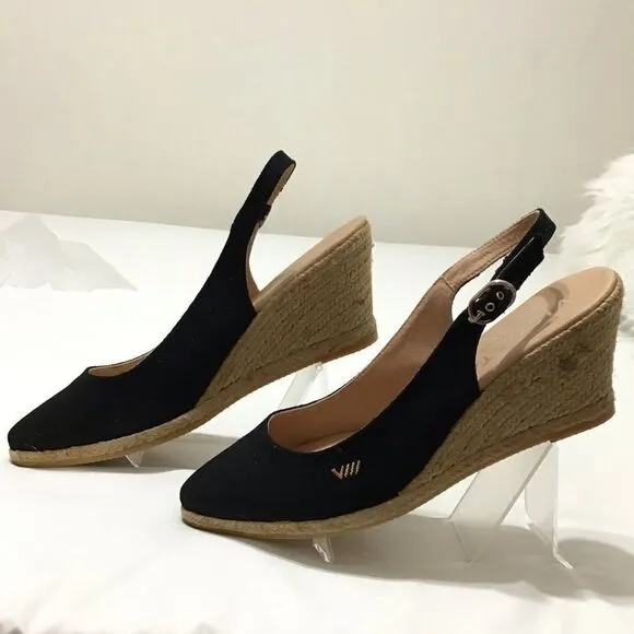 Palomera Black Canvas Espadrille Wedges Size 41