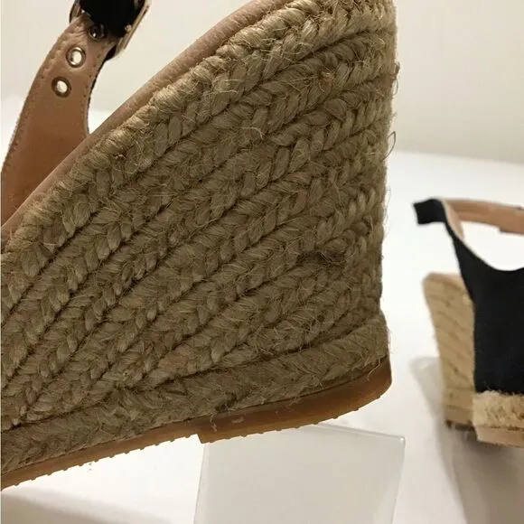 Palomera Black Canvas Espadrille Wedges Size 41