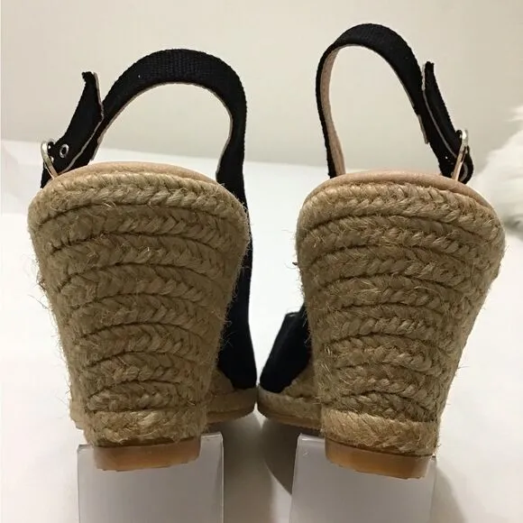 Palomera Black Canvas Espadrille Wedges Size 41