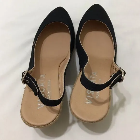 Palomera Black Canvas Espadrille Wedges Size 41