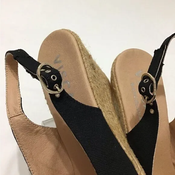 Palomera Black Canvas Espadrille Wedges Size 41