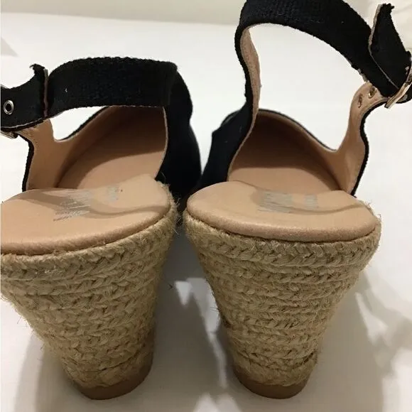 Palomera Black Canvas Espadrille Wedges Size 41