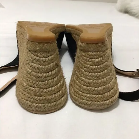Palomera Black Canvas Espadrille Wedges Size 41