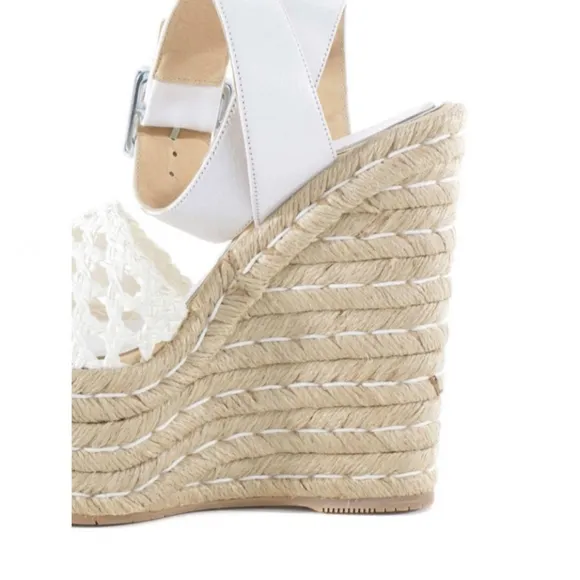 Palomitas by Paloma Barcelo, Eva Leather Wedge Sandals, Ivory White/Tan, Size 39