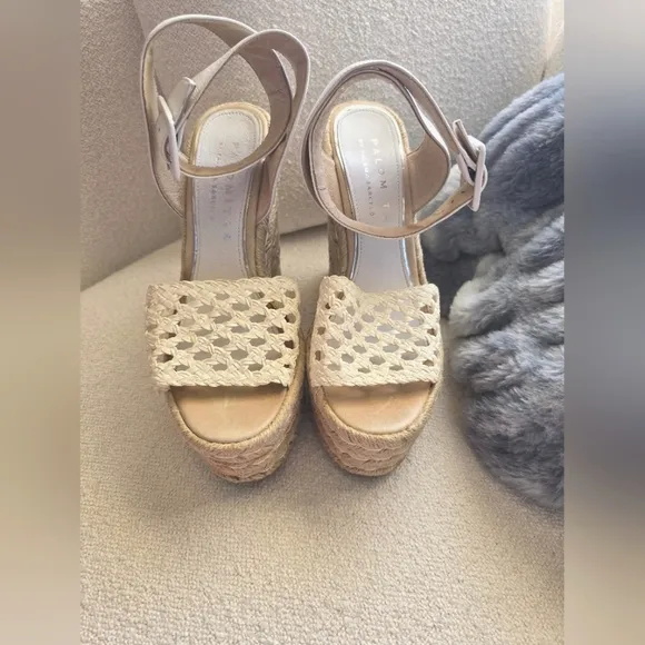 Palomitas by Paloma Barcelo, Eva Leather Wedge Sandals, Ivory White/Tan, Size 39