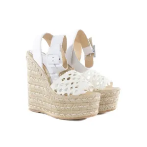 Palomitas by Paloma Barcelo, Eva Leather Wedge Sandals, Ivory White/Tan, Size 39