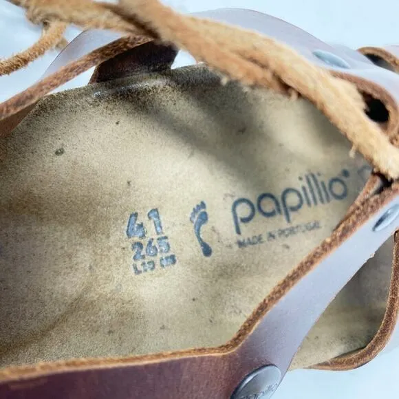 Papillio Brown Leather Cleo Sandals Women's Size EU 41 Lace Up Made in Portugal