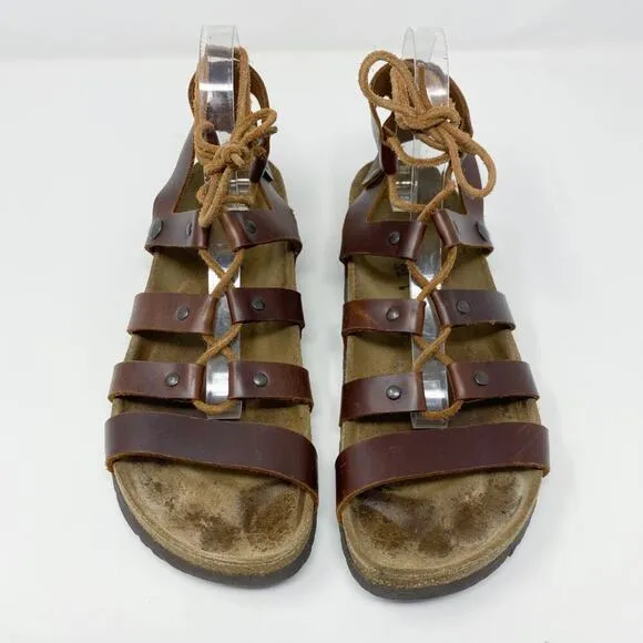 Papillio Brown Leather Cleo Sandals Women's Size EU 41 Lace Up Made in Portugal