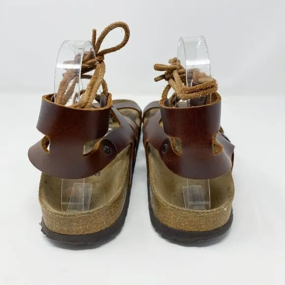 Papillio Brown Leather Cleo Sandals Women's Size EU 41 Lace Up Made in Portugal