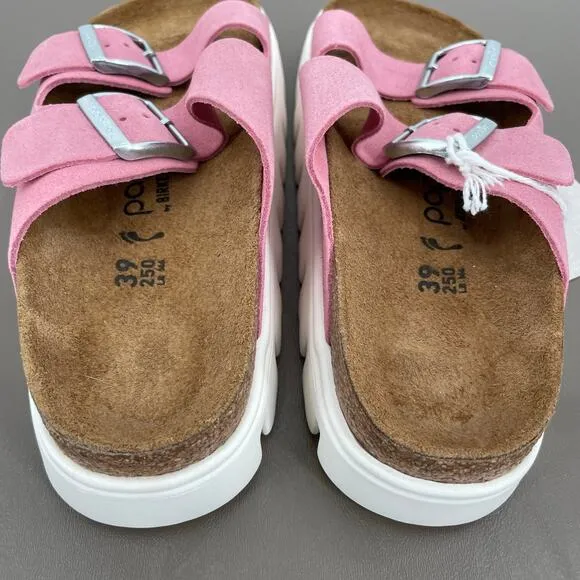 Papillio by Birkenstock Arizona Chunky Platform Sandals Candy Pink Suede EU 39
