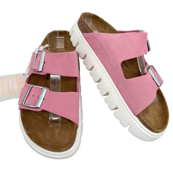 Papillio by Birkenstock Arizona Chunky Platform Sandals Candy Pink Suede EU 39