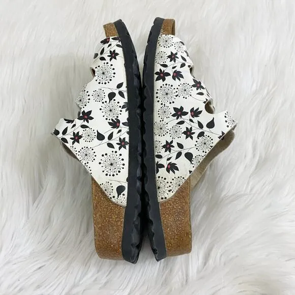 Papillio White &amp; Black Floral Print Faux Leather Florida Sandals Women's EU 36