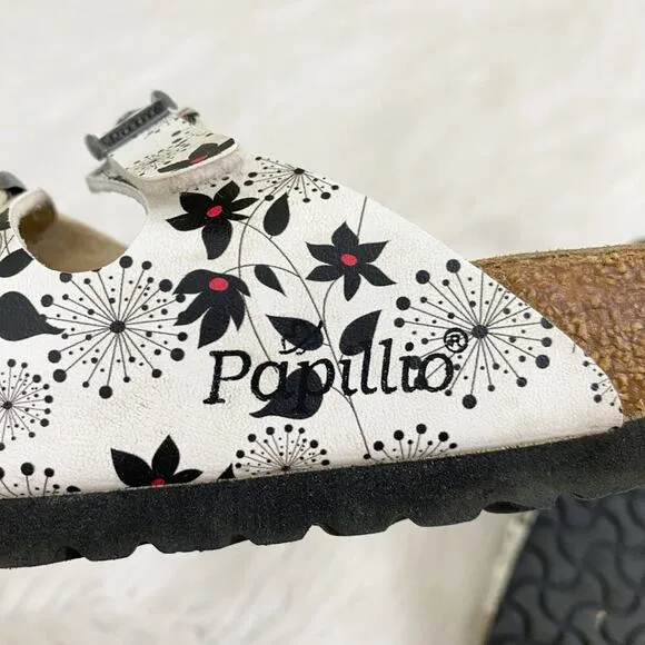 Papillio White &amp; Black Floral Print Faux Leather Florida Sandals Women's EU 36