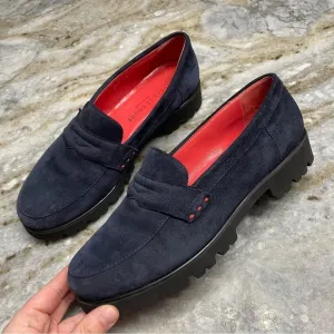 PAS DE ROUGE Marta Navy Suede Penny Loafers EU38