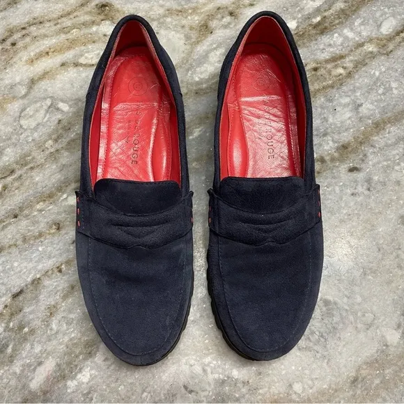 PAS DE ROUGE Marta Navy Suede Penny Loafers EU38