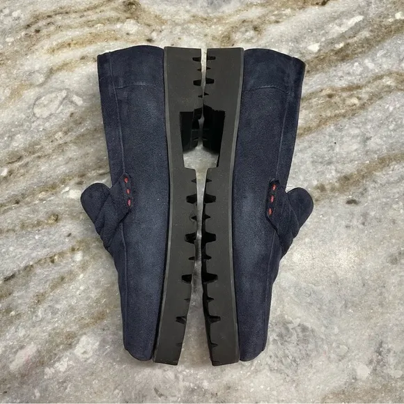 PAS DE ROUGE Marta Navy Suede Penny Loafers EU38