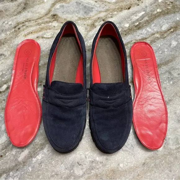 PAS DE ROUGE Marta Navy Suede Penny Loafers EU38