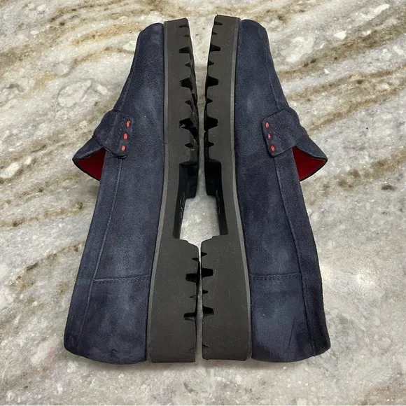 PAS DE ROUGE Marta Navy Suede Penny Loafers EU38