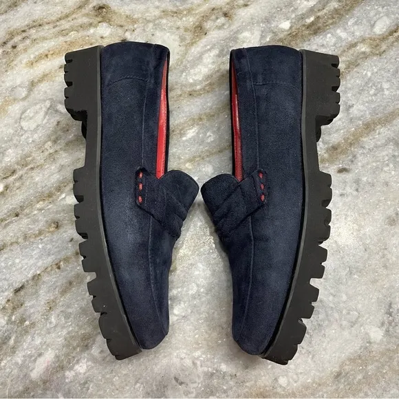 PAS DE ROUGE Marta Navy Suede Penny Loafers EU38