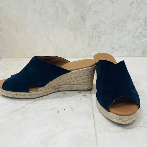 PASEART Espadrilles {8/39}Navy Blue Suede Wedges Crossband