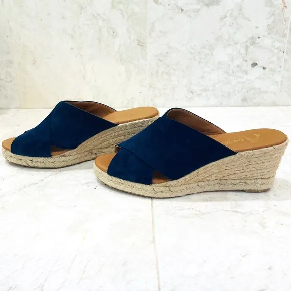 PASEART Espadrilles {8/39}Navy Blue Suede Wedges Crossband