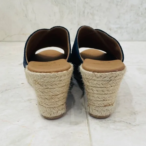 PASEART Espadrilles {8/39}Navy Blue Suede Wedges Crossband