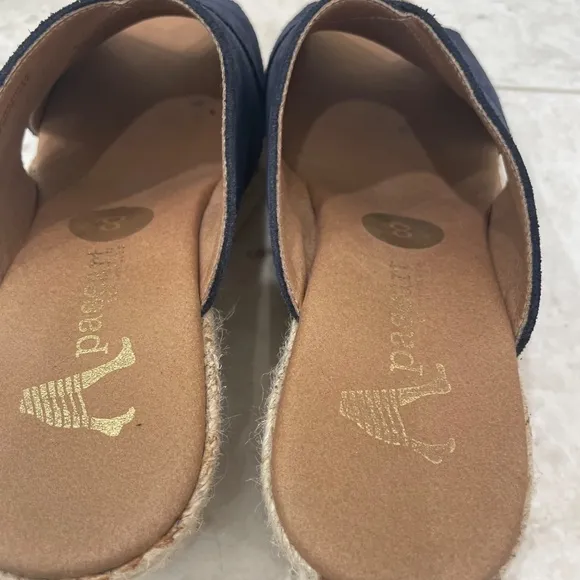 PASEART Espadrilles {8/39}Navy Blue Suede Wedges Crossband