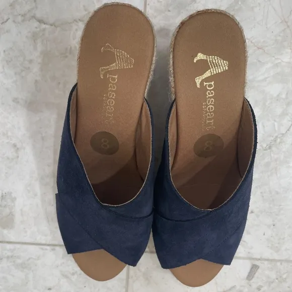 PASEART Espadrilles {8/39}Navy Blue Suede Wedges Crossband