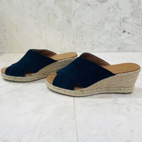 PASEART Espadrilles {8/39}Navy Blue Suede Wedges Crossband