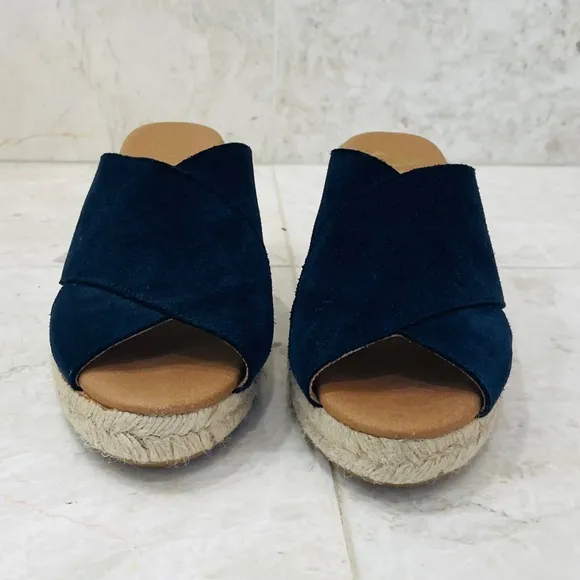 PASEART Espadrilles {8/39}Navy Blue Suede Wedges Crossband