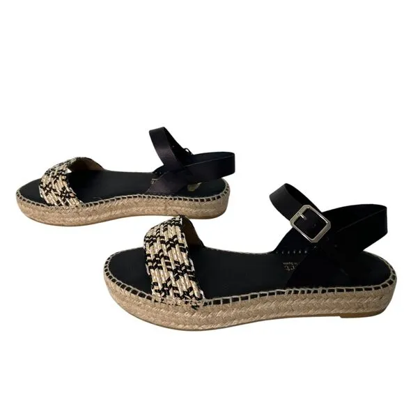 Paseart Women's Espadrille Platform Sandals Sz 39 US 8.5 Black Tan Interwoven