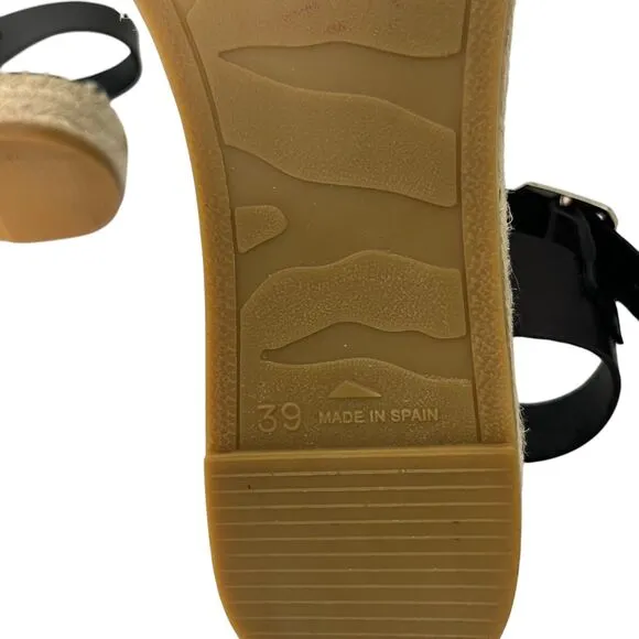 Paseart Women's Espadrille Platform Sandals Sz 39 US 8.5 Black Tan Interwoven