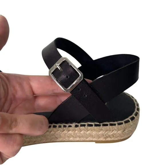 Paseart Women's Espadrille Platform Sandals Sz 39 US 8.5 Black Tan Interwoven