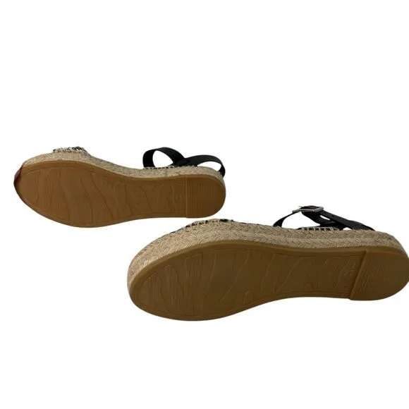 Paseart Women's Espadrille Platform Sandals Sz 39 US 8.5 Black Tan Interwoven