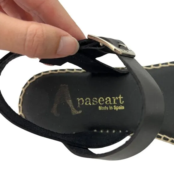 Paseart Women's Espadrille Platform Sandals Sz 39 US 8.5 Black Tan Interwoven