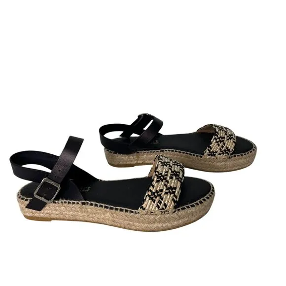 Paseart Women's Espadrille Platform Sandals Sz 39 US 8.5 Black Tan Interwoven
