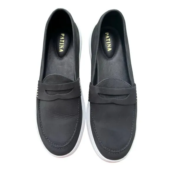 Patina Boardwalk Penny Loafer – Women’s Size 10 | Black Leather Slip-On Flats