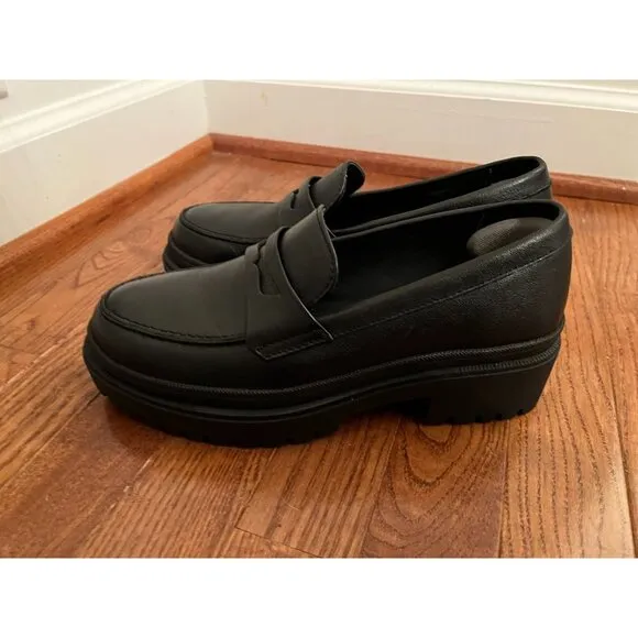 Patina Womens‎ Black Leather Loafers With Chunky Sole Size with 38 (7.5)