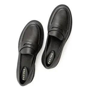 Patina Womens‎ Black Leather Loafers With Chunky Sole Size with 38 (7.5)