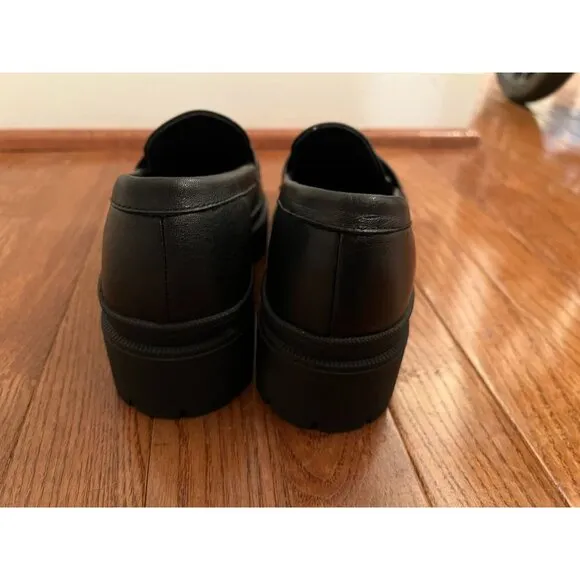 Patina Womens‎ Black Leather Loafers With Chunky Sole Size with 38 (7.5)