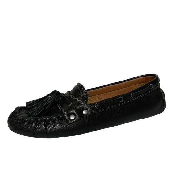 Patricia Nash Domenica Black Italian Leather Driving Mocs Loafers Tassel Sz 8.5