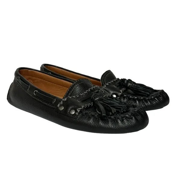 Patricia Nash Domenica Black Italian Leather Driving Mocs Loafers Tassel Sz 8.5