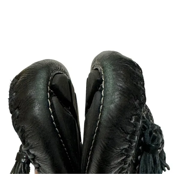 Patricia Nash Domenica Black Italian Leather Driving Mocs Loafers Tassel Sz 8.5