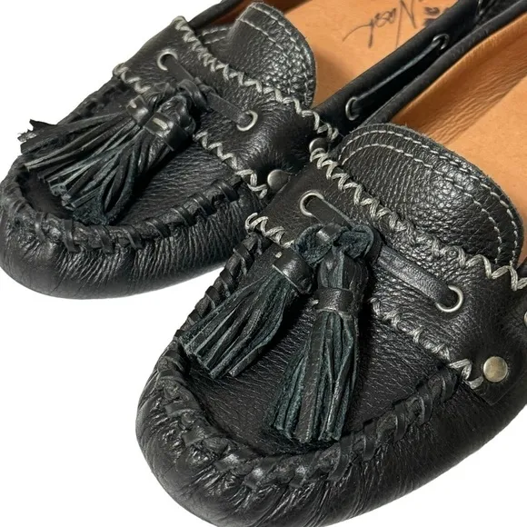 Patricia Nash Domenica Black Italian Leather Driving Mocs Loafers Tassel Sz 8.5